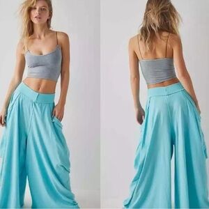 Free People Aqua Blue Summer Slumbers Wide Leg Harem Pants Small NEW NWOT
